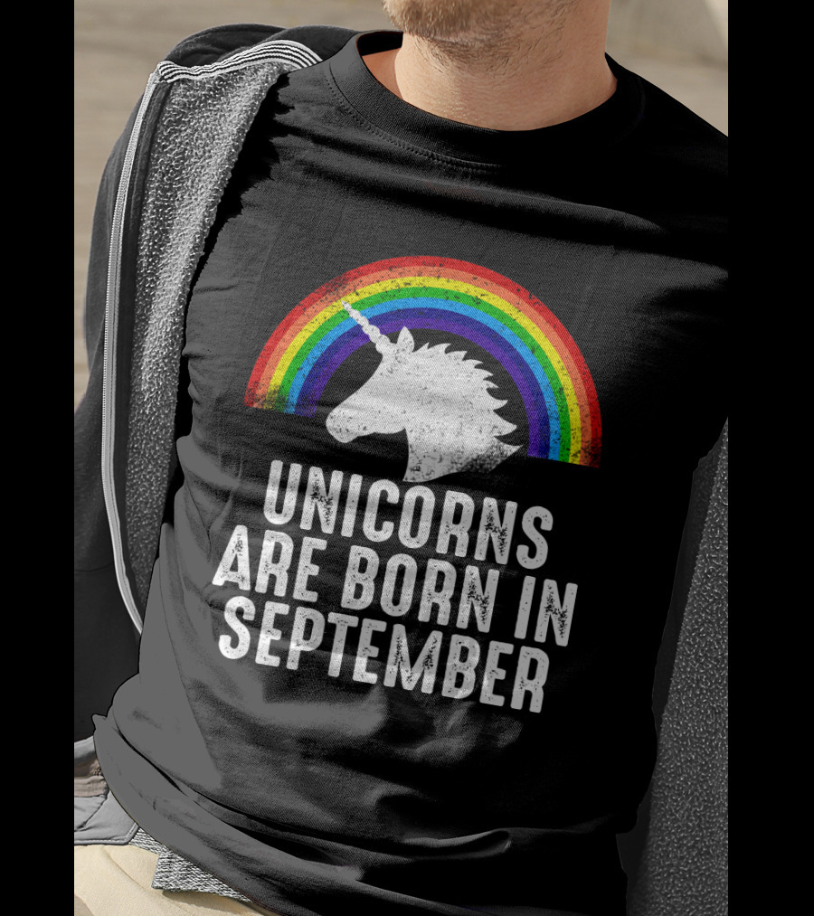 Unicorns Are Born In September Rainbow Unicorn Head T-Shirt