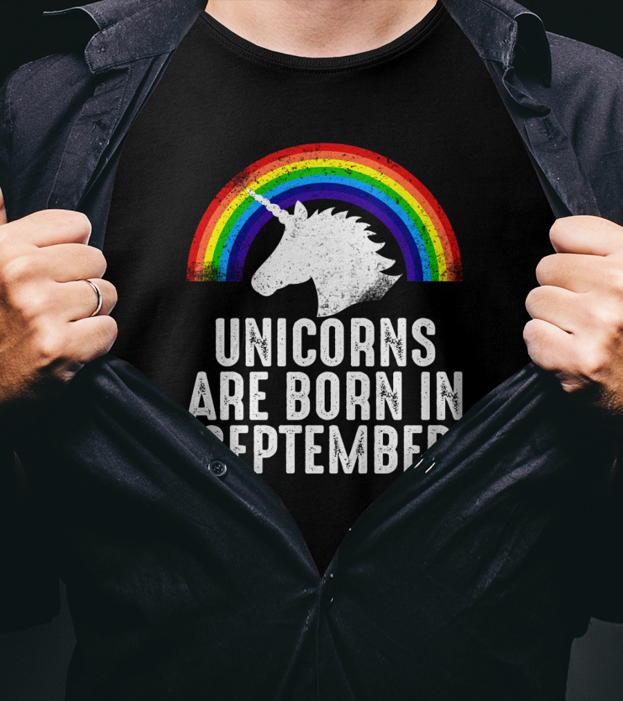 Unicorns Are Born In September Rainbow Unicorn Head T-Shirt