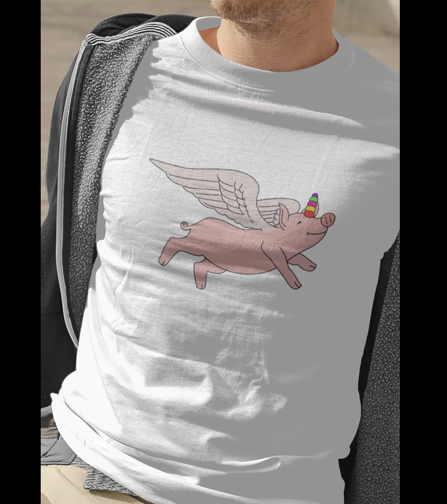 Flying Pig With Rainbow Unicorn Horn And Angel Wings T-Shirt