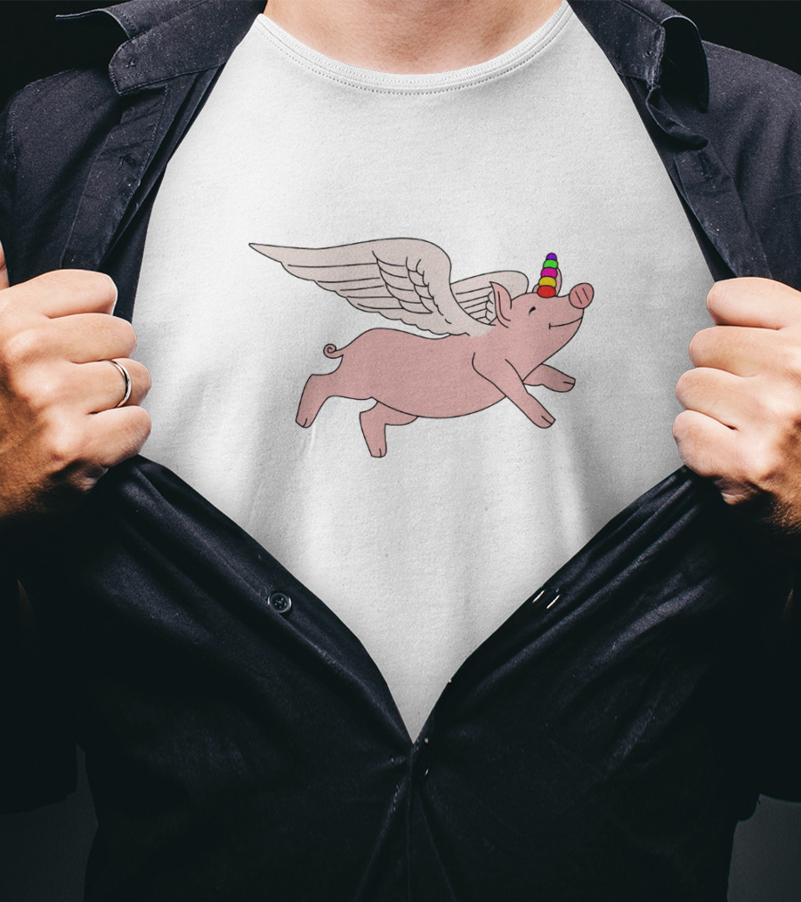 Flying Pig With Rainbow Unicorn Horn And Angel Wings T-Shirt