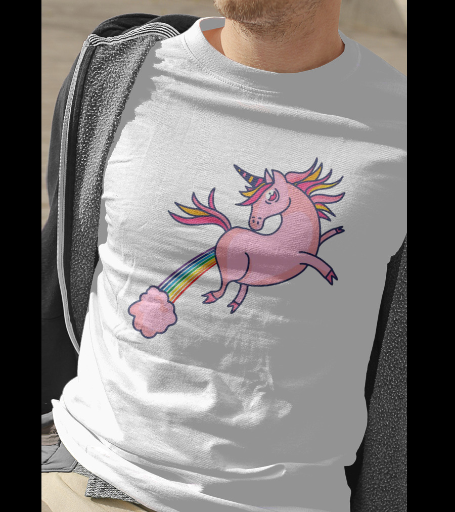 Magical Unicorn With Rainbow Tail And Puffy Clouds T-Shirt