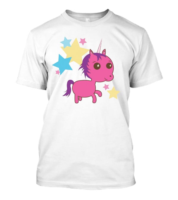 Pink Trippin Sparkles Unicorn With Colorful Stars T-Shirt