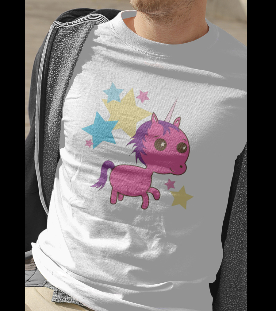 Pink Trippin Sparkles Unicorn With Colorful Stars T-Shirt
