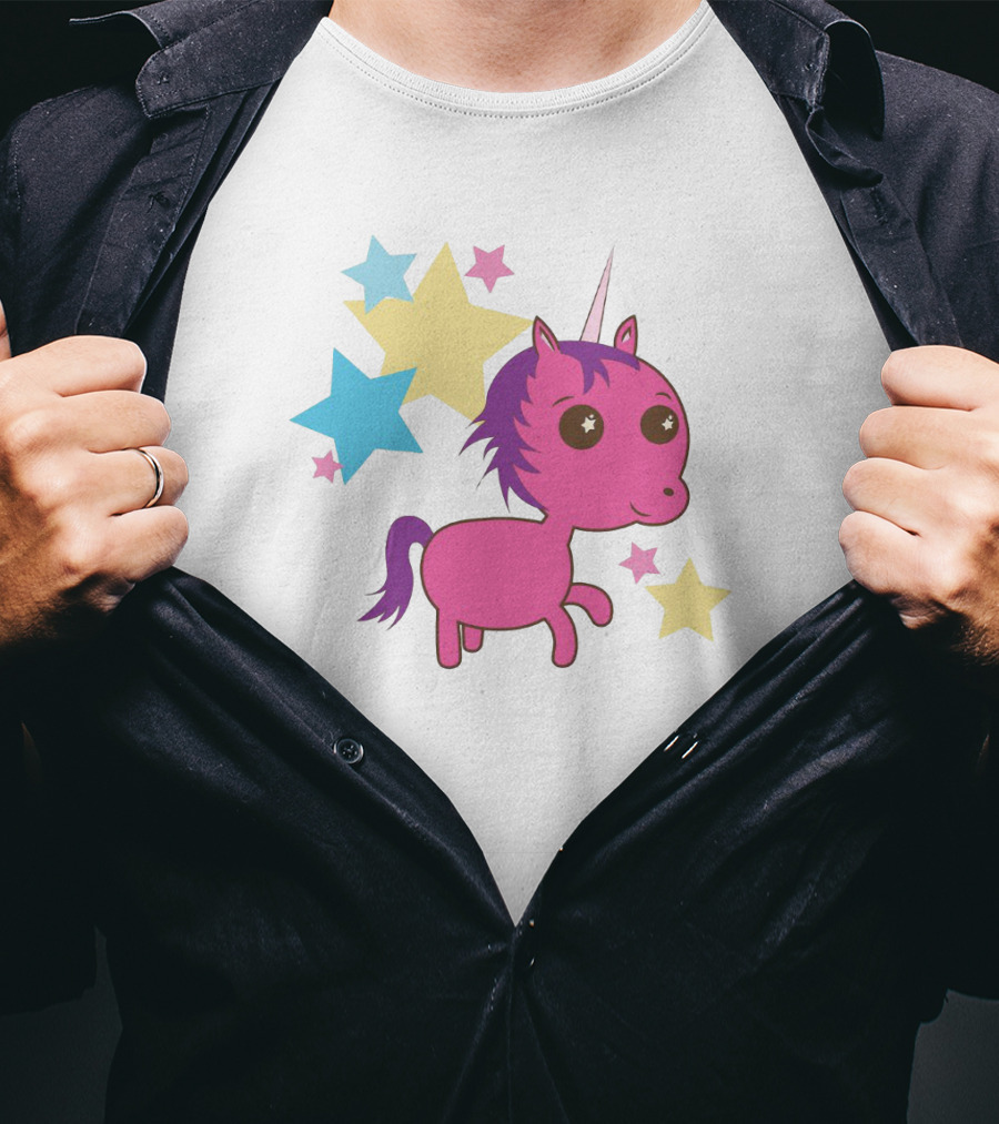 Pink Trippin Sparkles Unicorn With Colorful Stars T-Shirt