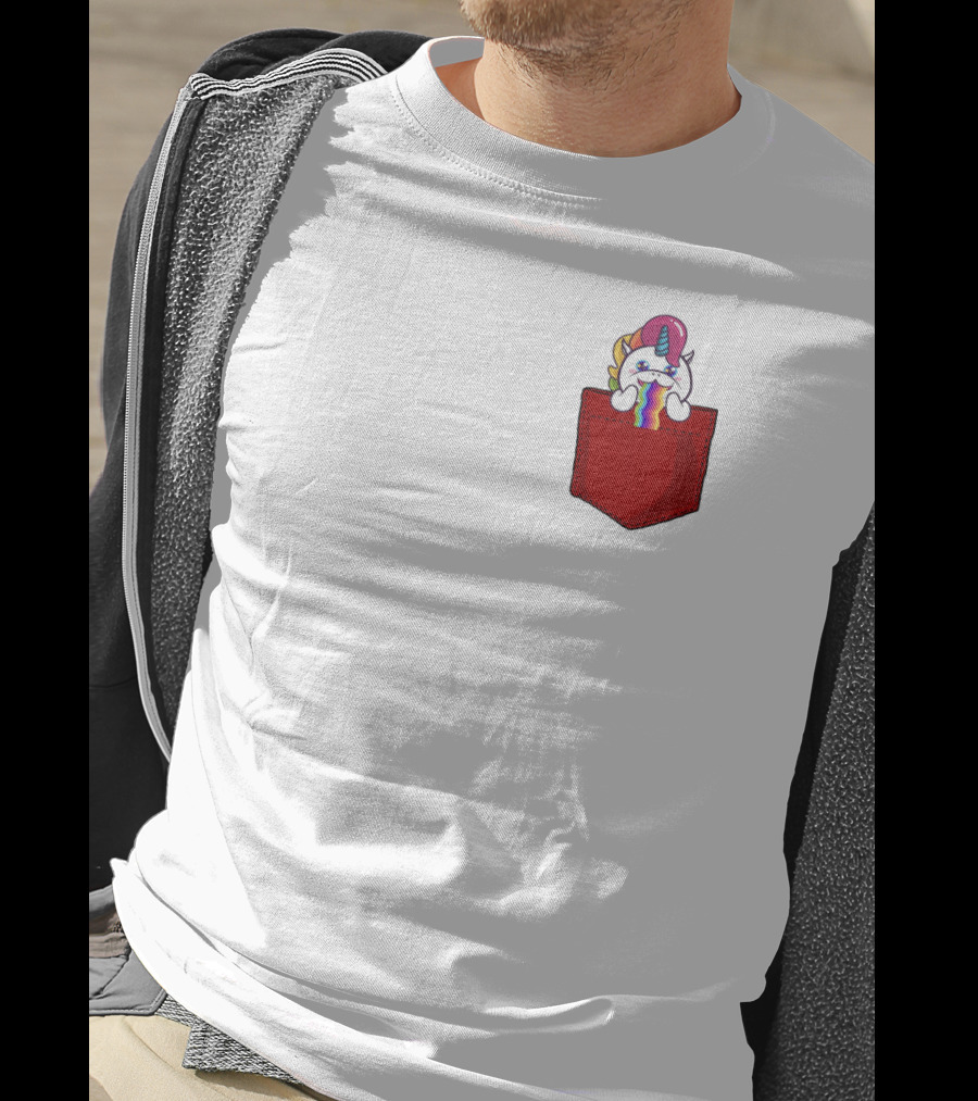 Crying Rainbow Unicorn In Red Pocket T-Shirt