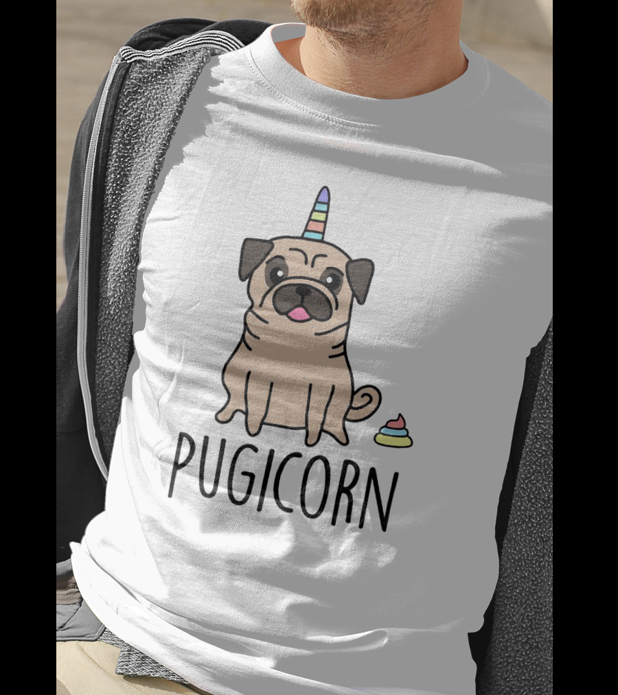 Pugicorn Rainbow Unicorn Horn Pug With Colorful Poop T-Shirt