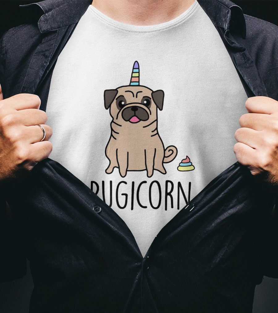 Pugicorn Rainbow Unicorn Horn Pug With Colorful Poop T-Shirt