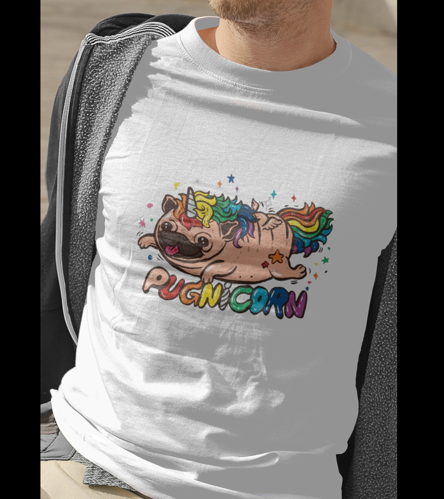 Pugnicorn Rainbow Unicorn Pug With Colorful Star Accents T-Shirt