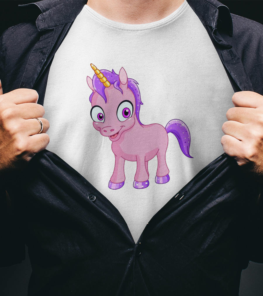 Pink Pony Unicorn With Purple Mane And Sparkling Horn T-Shirt