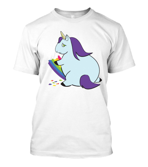 Chubby Unicorn Eating Colorful Rainbow With Purple Mane And Tail T-Shirt