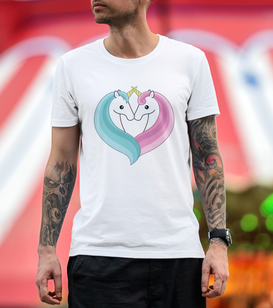 Unicorn Heart Love Pink and Blue Mane Symmetrical T-Shirt