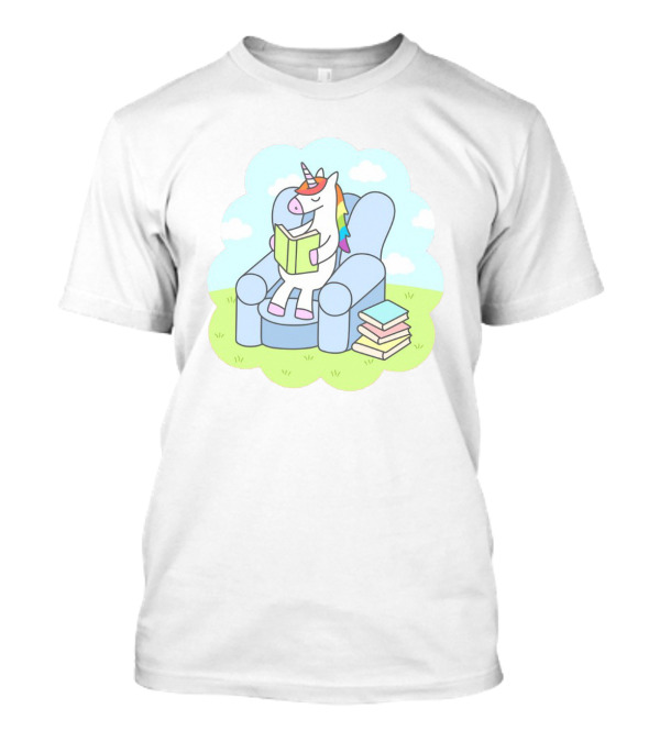 Unicorn Reader Relaxing In Armchair With Stack Of Books T-Shirt