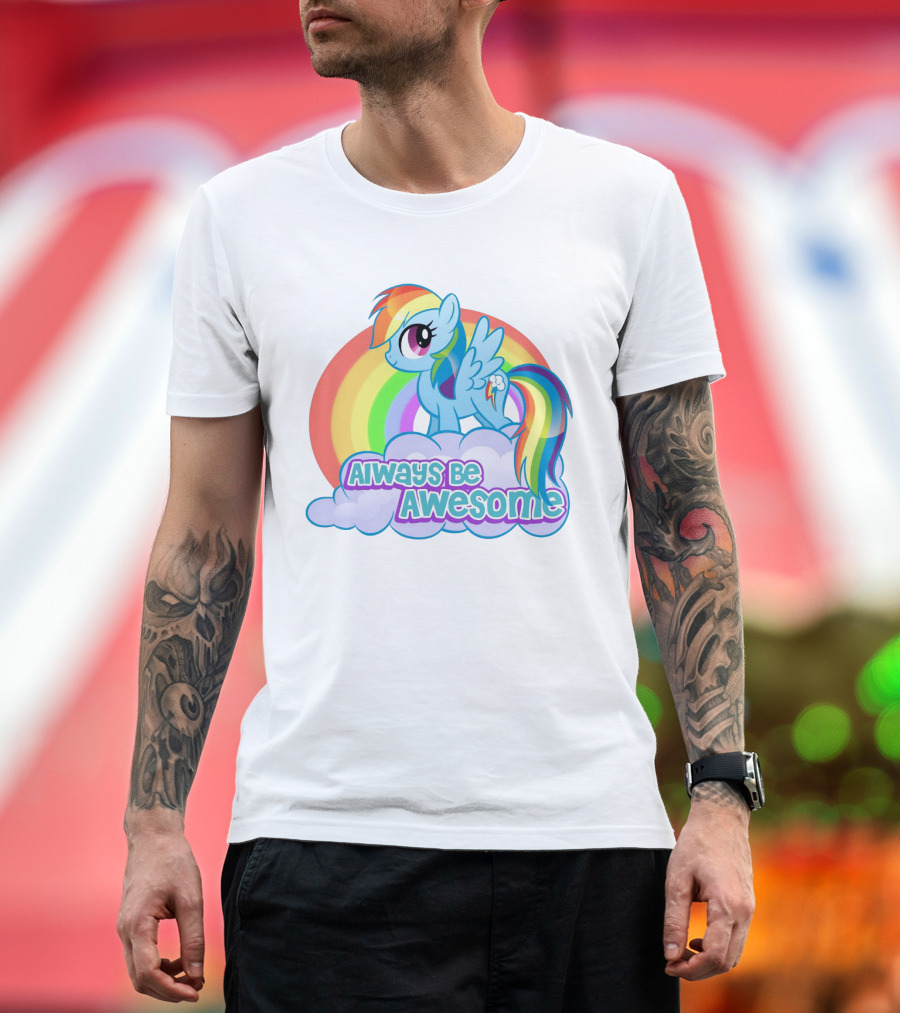 Always Be Awesome Rainbow Unicorn Pony with Colorful Mane and Cloud T-Shirt