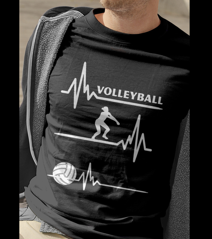 Volleyball Heartbeat Player Silhouette With Ball And Pulse Lines T-Shirt