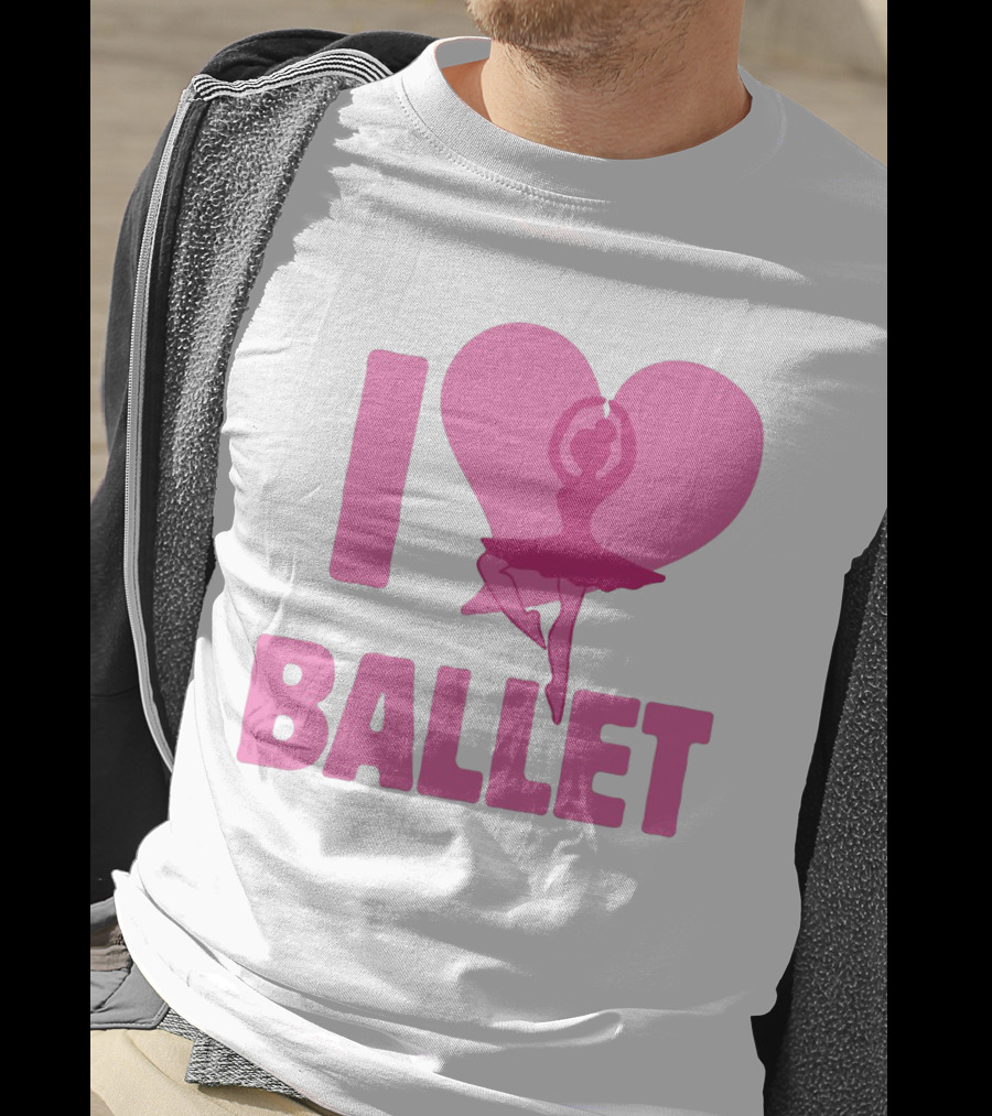 I Heart Ballet Pink Ballerina Silhouette In Love Heart T-Shirt