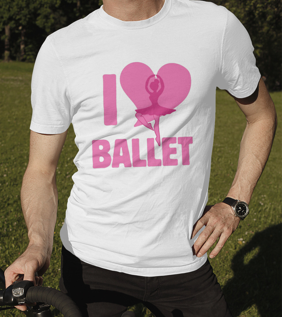I Heart Ballet Pink Ballerina Silhouette In Love Heart T-Shirt