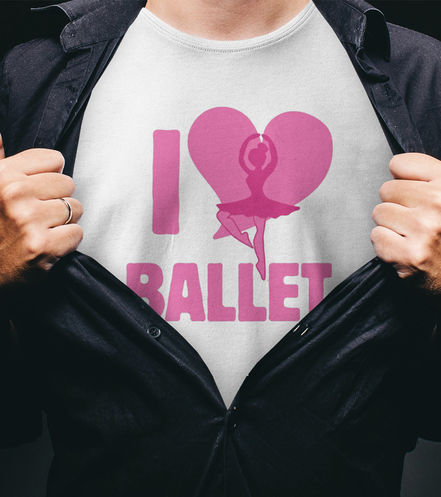 I Heart Ballet Pink Ballerina Silhouette In Love Heart T-Shirt