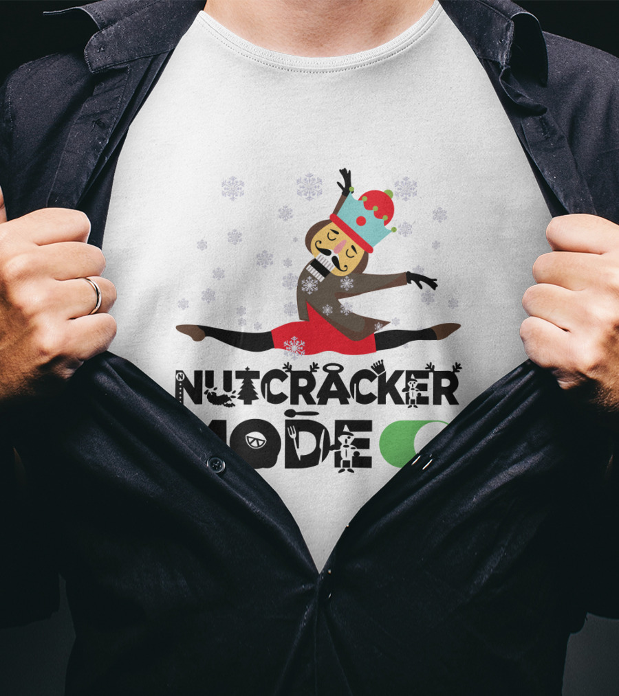 Nutcracker Mode On With Festive Ballet Snowflakes And Dancing Toy Soldier T-Shirt