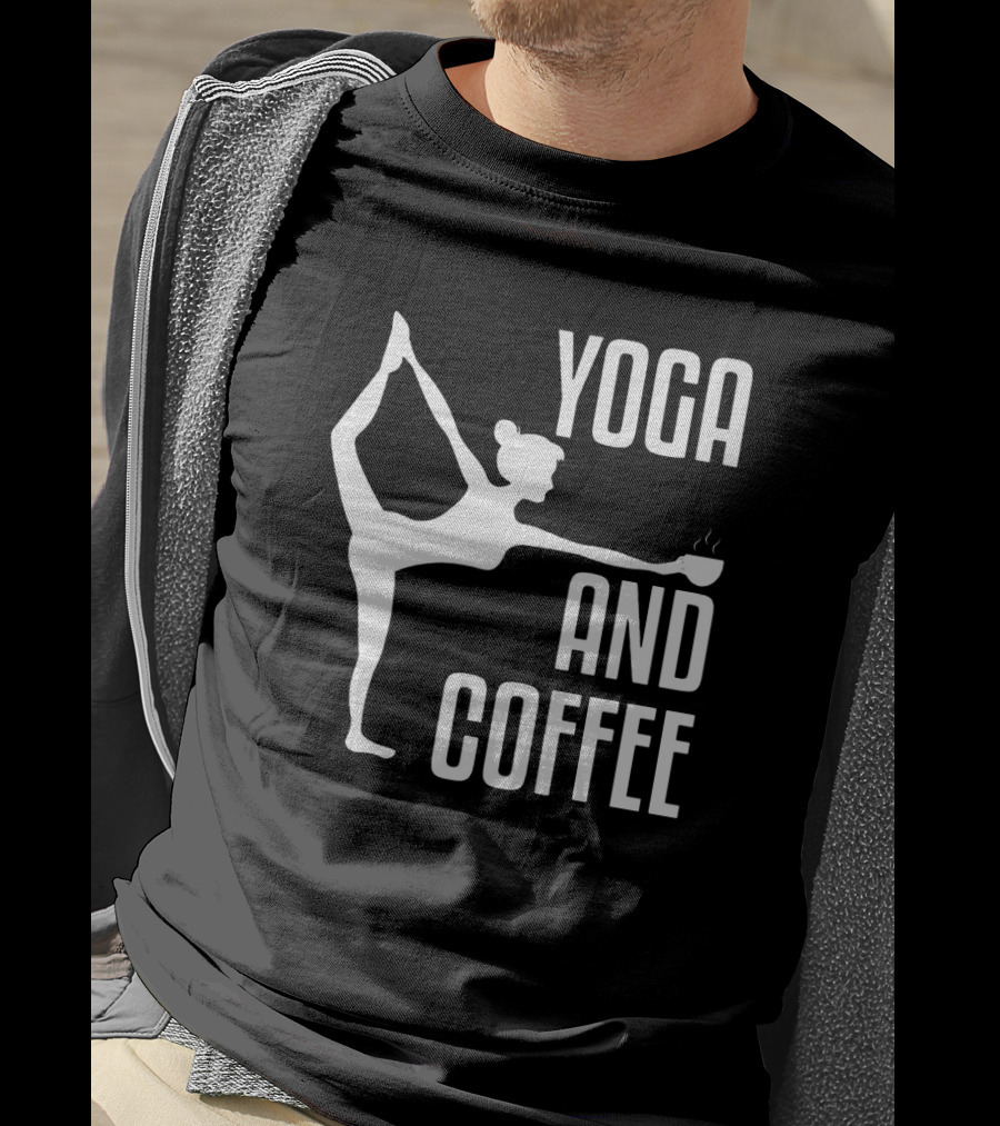 Yoga And Coffee Silhouette Pose With Hot Beverage In Hand T-Shirt
