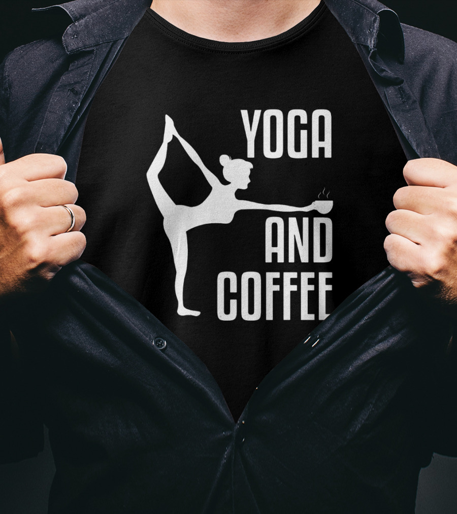 Yoga And Coffee Silhouette Pose With Hot Beverage In Hand T-Shirt