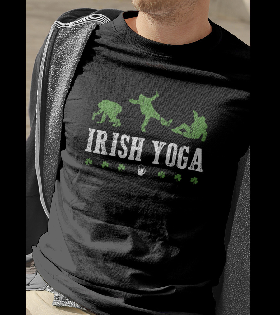 Irish Yoga Drinking Humor With Green Poses And Shamrocks T-Shirt