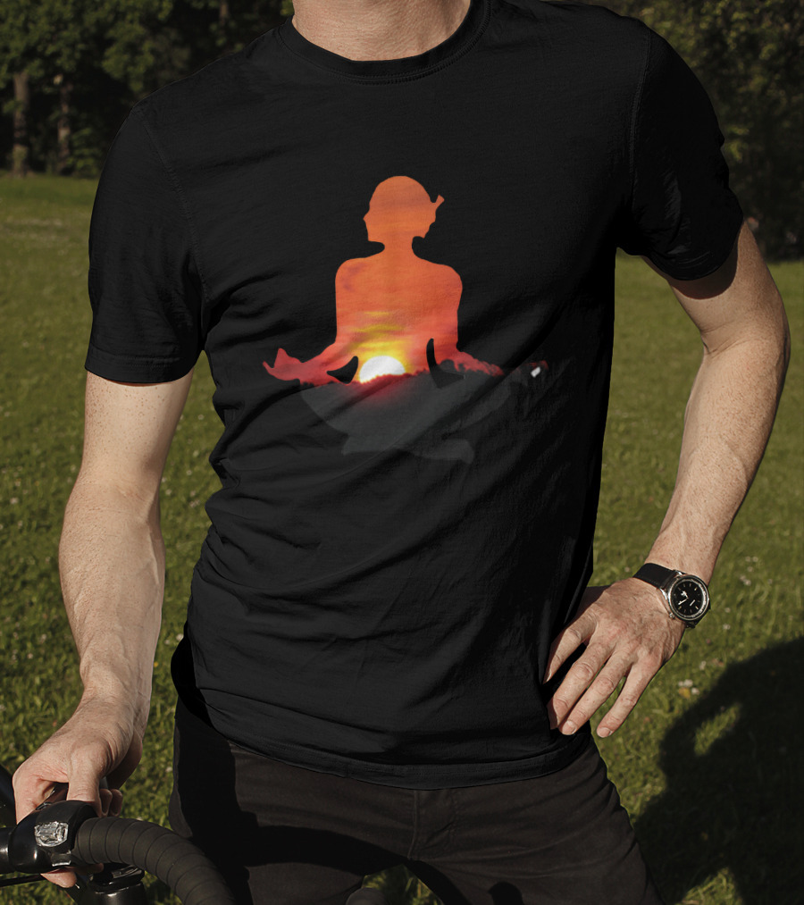 Yoga Meditation Silhouette Over Vibrant Sunset Horizon T-Shirt