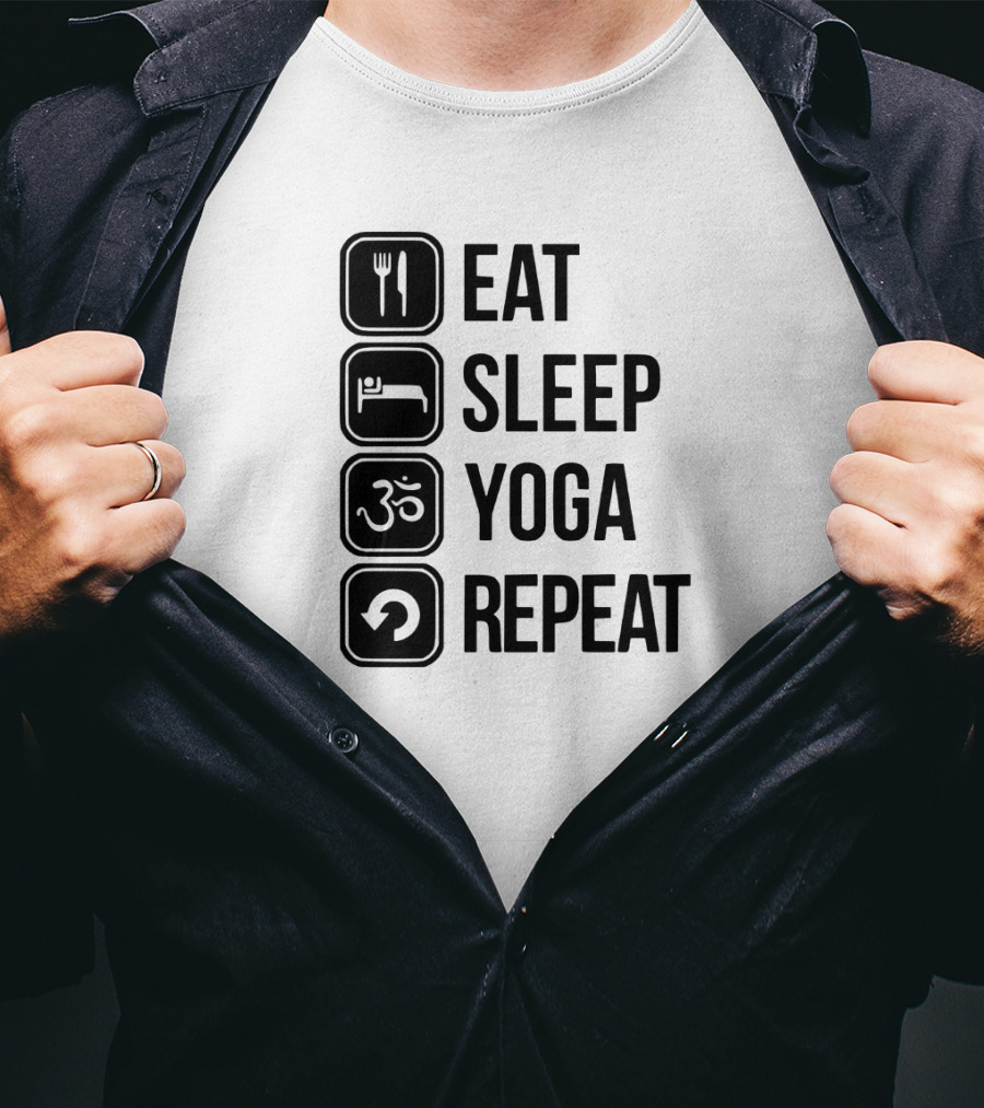 Eat Sleep Yoga Repeat Om Symbol Icons Sequence T-Shirt