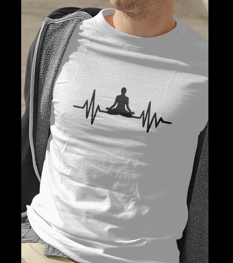 Yoga Heartbeat Meditative Pose With EKG Line T-Shirt