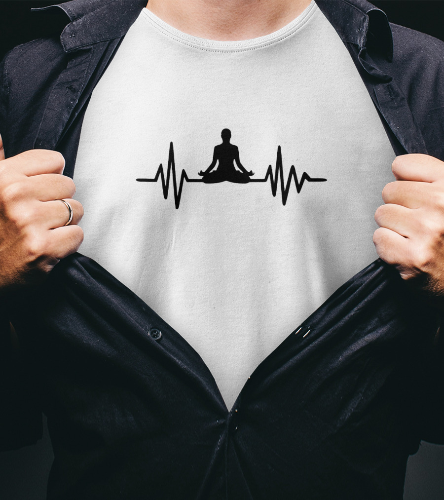 Yoga Heartbeat Meditative Pose With EKG Line T-Shirt