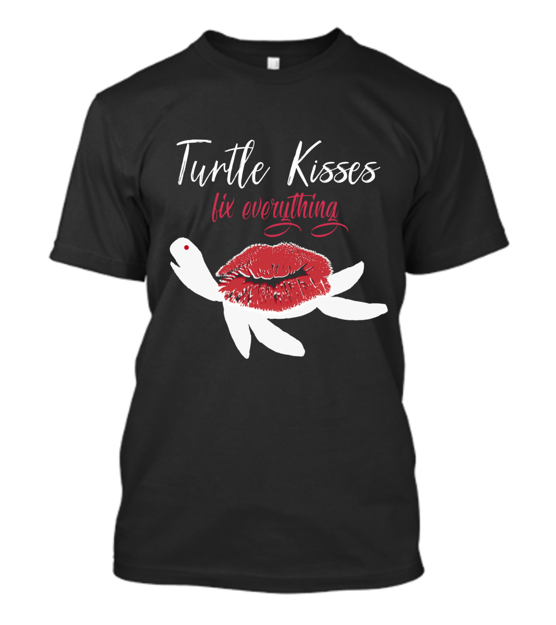 Turtle Kisses Fix Everything Red Lips And White Turtle T-Shirt