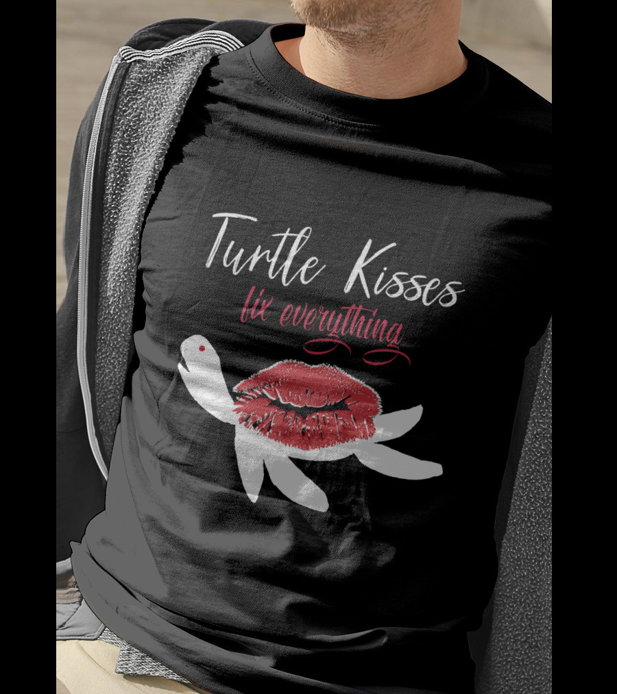 Turtle Kisses Fix Everything Red Lips And White Turtle T-Shirt