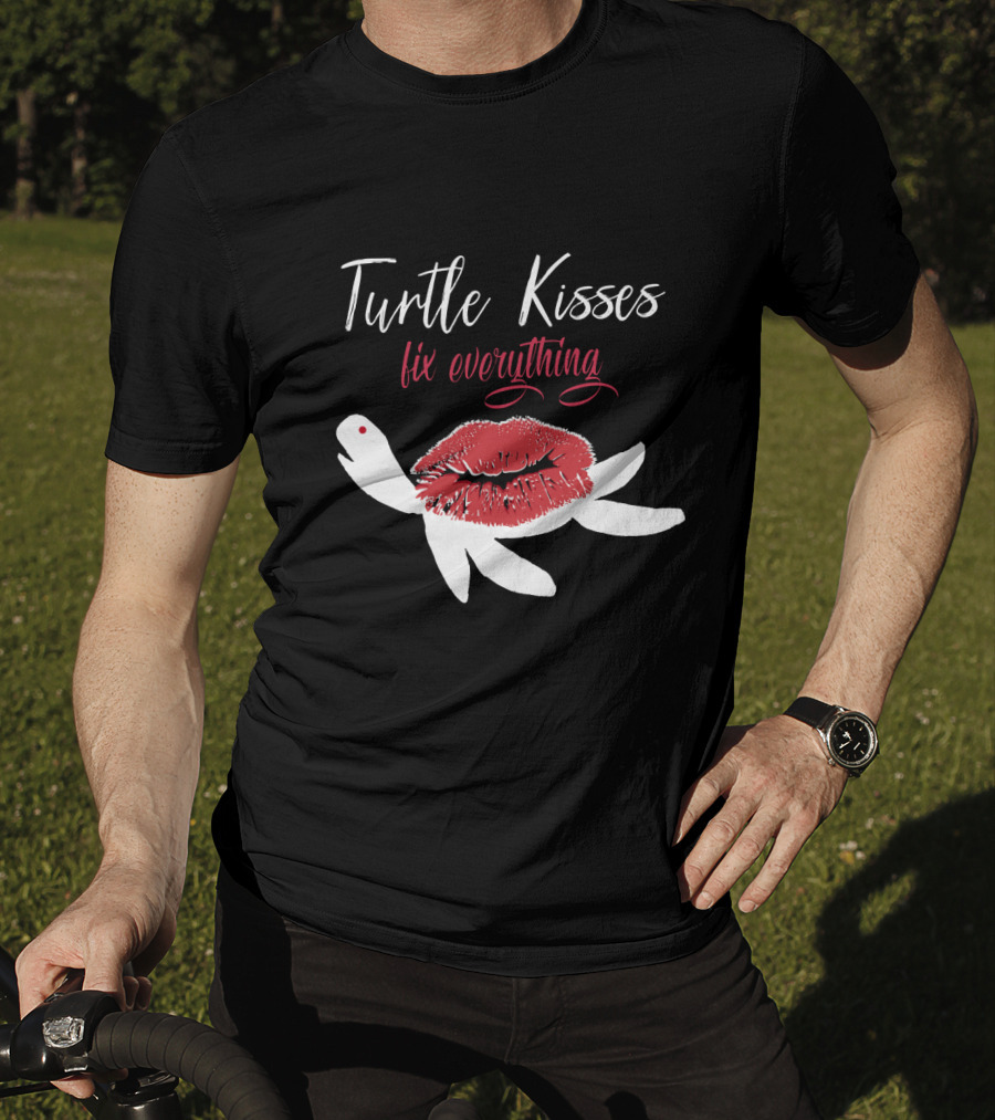 Turtle Kisses Fix Everything Red Lips And White Turtle T-Shirt