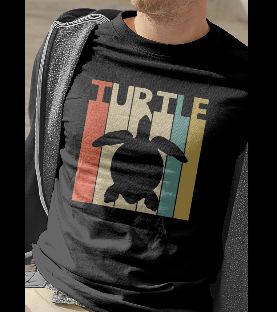 Turtle Retro Silhouette Colorful Stripes Spirit Animal T-Shirt
