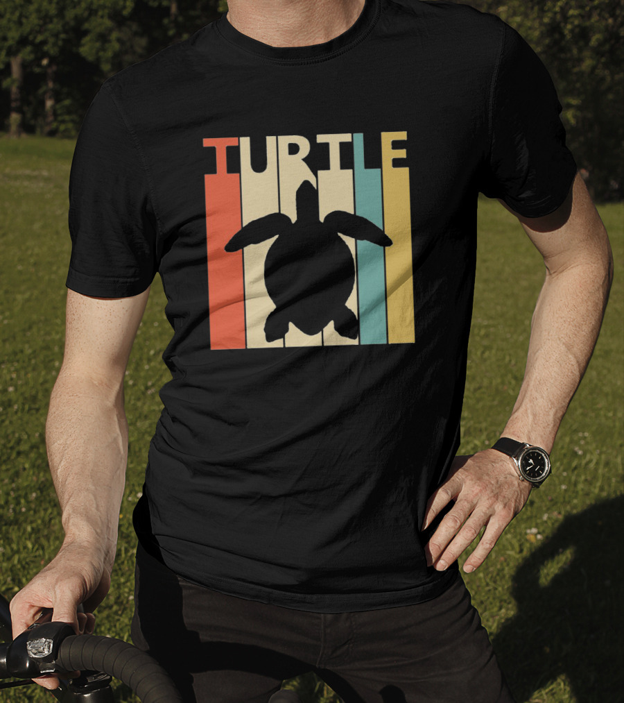 Turtle Retro Silhouette Colorful Stripes Spirit Animal T-Shirt