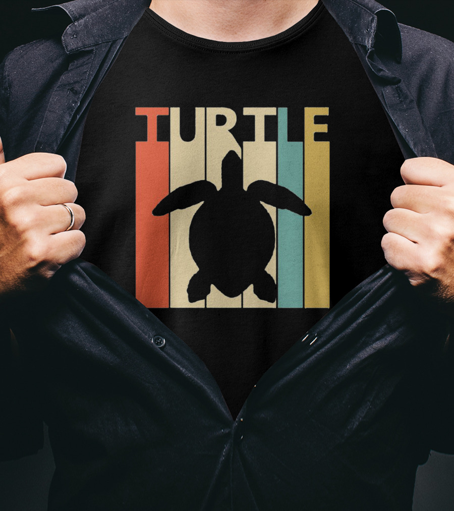 Turtle Retro Silhouette Colorful Stripes Spirit Animal T-Shirt