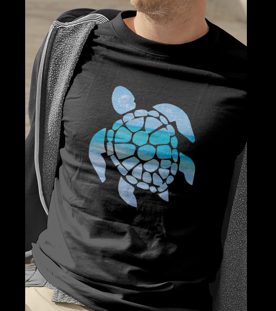 Tropical Ocean Sea Turtle Silhouette With Sky And Waves T-Shirt