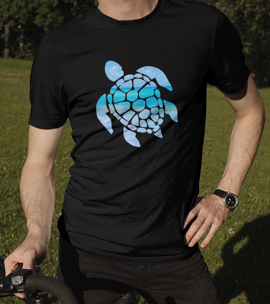 Tropical Ocean Sea Turtle Silhouette With Sky And Waves T-Shirt