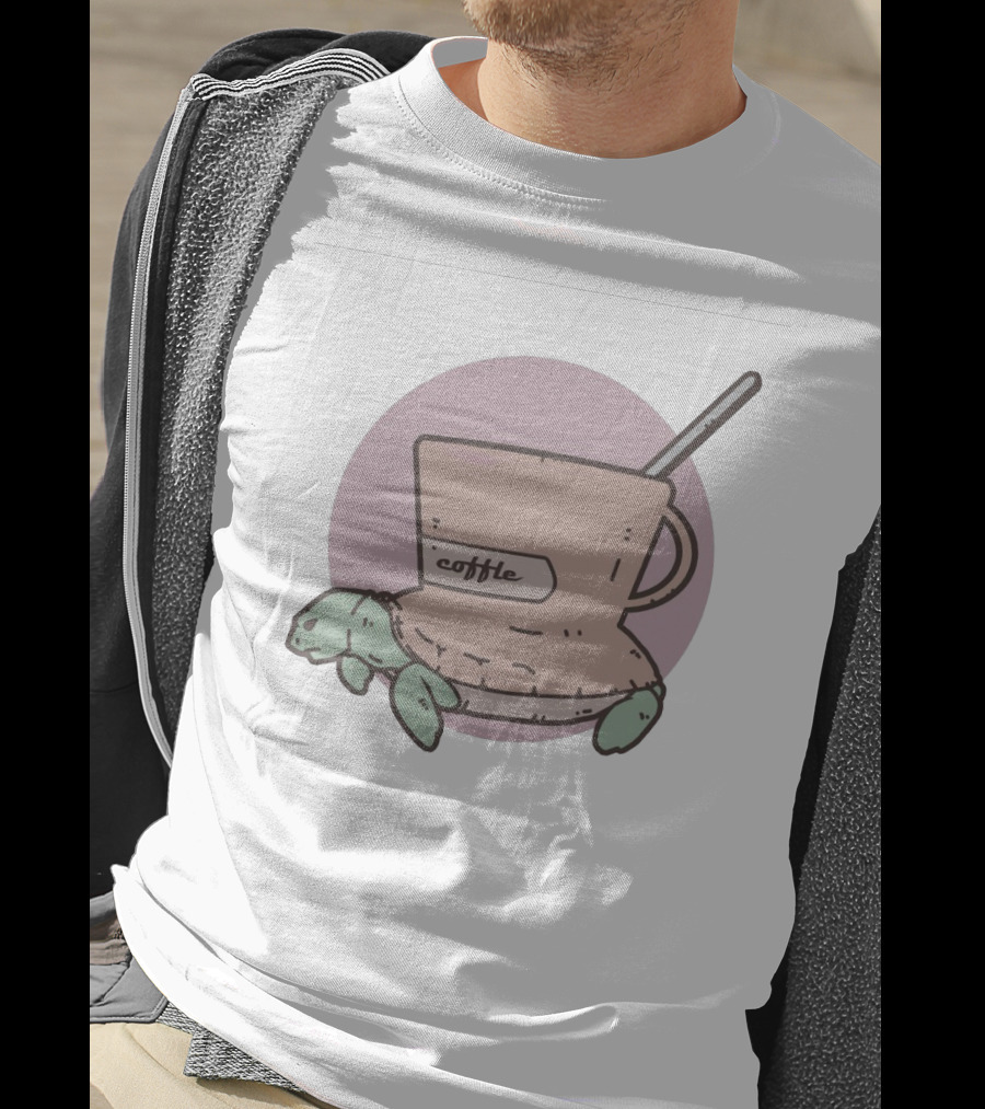Coffle Turtle Pastel Coffee Cup Hybrid Illustration With Spoon T-Shirt