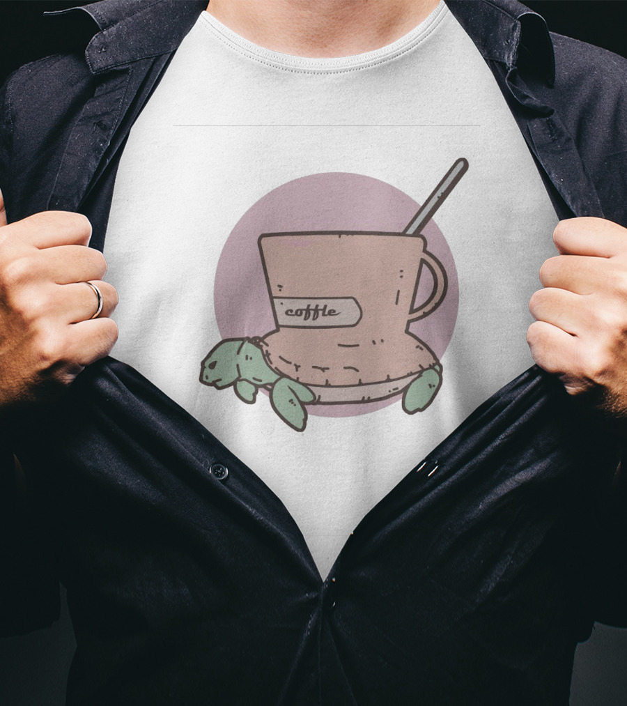 Coffle Turtle Pastel Coffee Cup Hybrid Illustration With Spoon T-Shirt