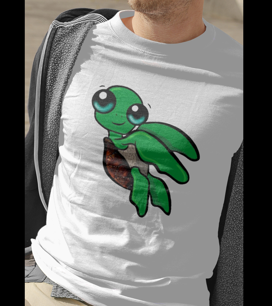 Funky Turtle Cute Green Cartoon Character With Big Eyes T-Shirt