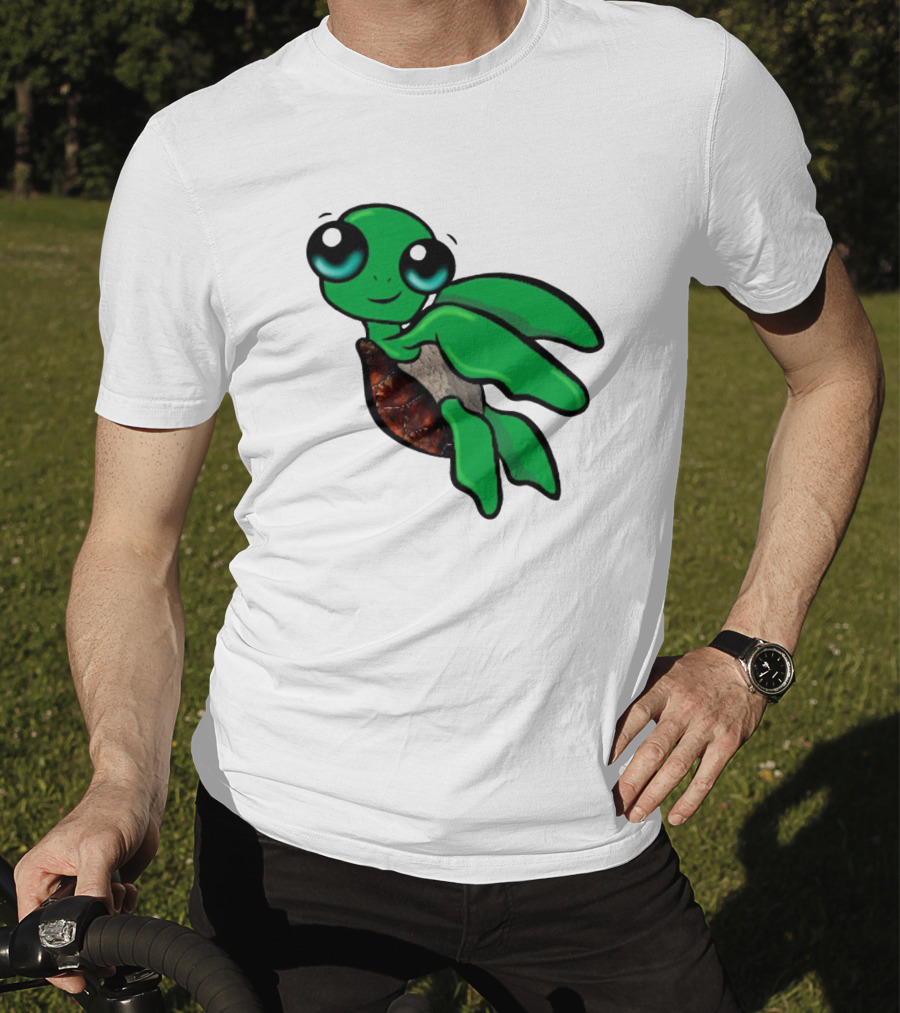 Funky Turtle Cute Green Cartoon Character With Big Eyes T-Shirt