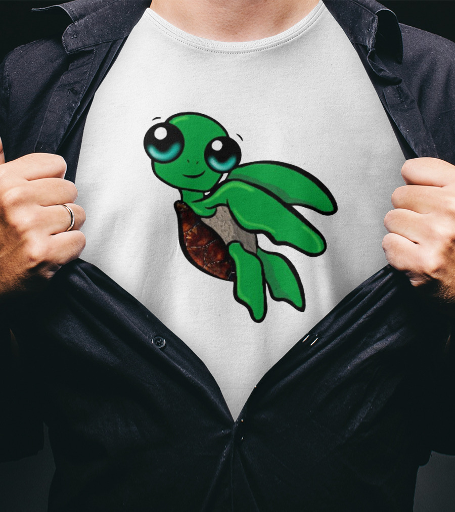 Funky Turtle Cute Green Cartoon Character With Big Eyes T-Shirt