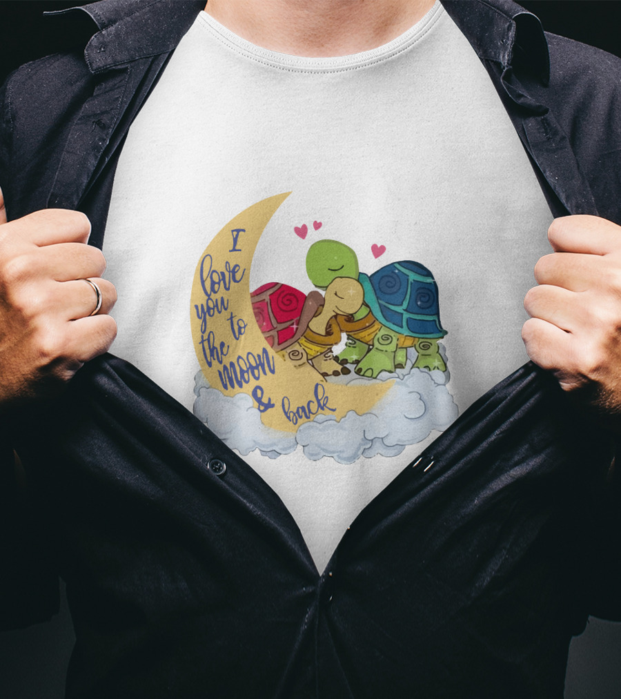 I Love You To The Moon And Back Turtle Trio With Hearts On Cloud T-Shirt