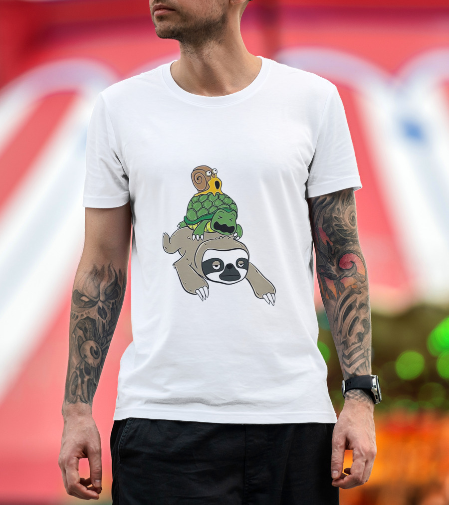 Sloth and Turtle Snail Stack Ride Adventure T-Shirt