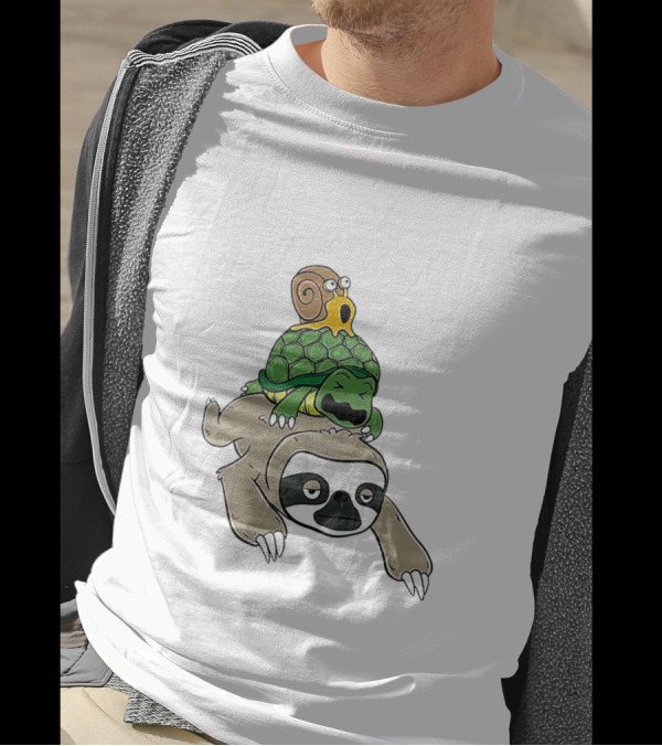 Sloth And Turtle Snail Stack Ride Adventure T-Shirt
