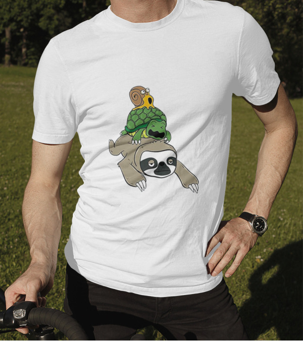 Sloth And Turtle Snail Stack Ride Adventure T-Shirt