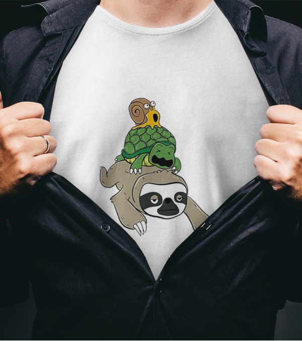 Sloth And Turtle Snail Stack Ride Adventure T-Shirt