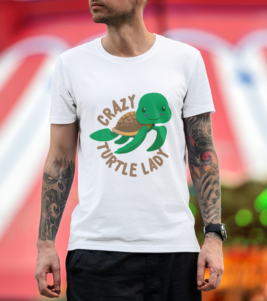Crazy Turtle Lady Cute Green Cartoon Style Turtle with Happy Face T-Shirt