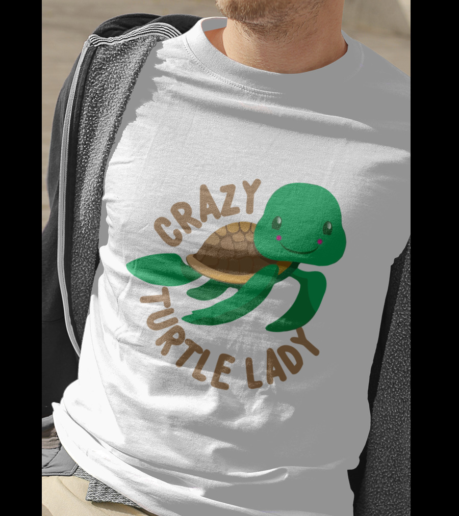Crazy Turtle Lady Cute Green Cartoon Style Turtle With Happy Face T-Shirt
