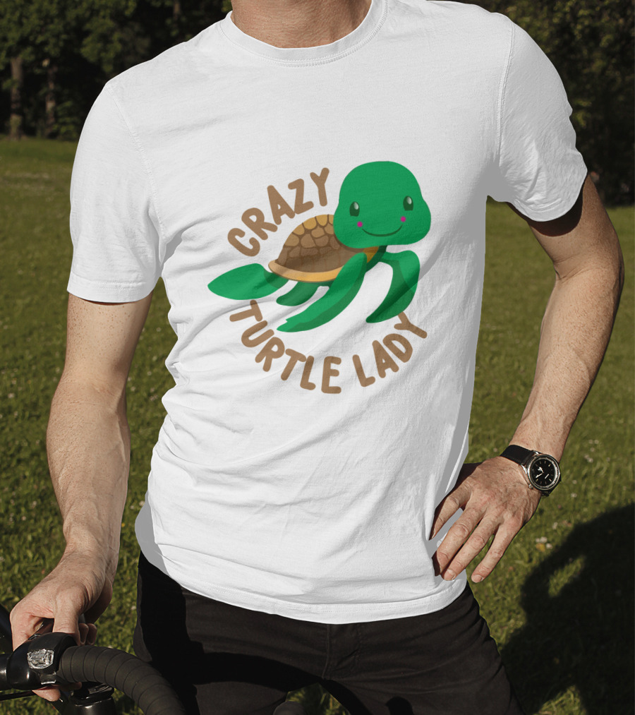 Crazy Turtle Lady Cute Green Cartoon Style Turtle With Happy Face T-Shirt